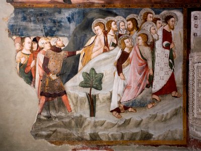 Flugten fra apostlene. Detalje. Fresko af Umbrien-skolen i det 15. århundrede. Superior Kirke. Klosteret Saint Benedetto (Sacro Speco), Subiaco (Rom), Italien af Umbrian School