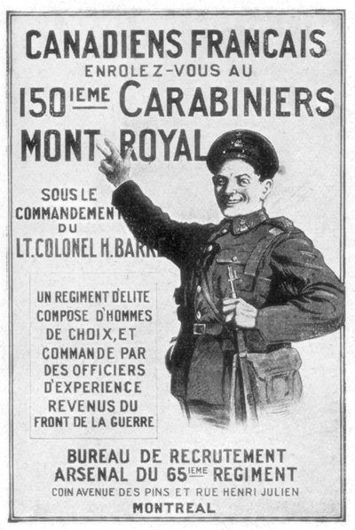 En fransk canadisk hær rekrutteringsplakat, 1914 af Unbekannt