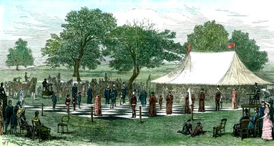 Et spil i skak med levende stykker, 1882 af Unbekannt