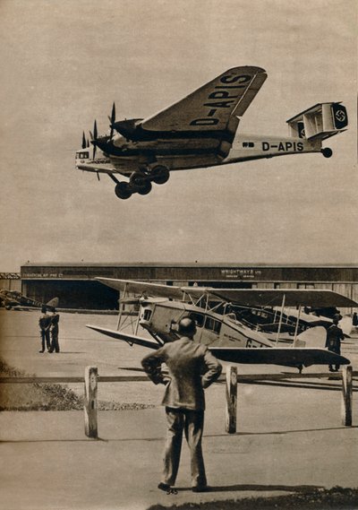 Et tysk Junkers-fly ankommer til Croydon Lufthavn, c1934 c1937 af Unbekannt