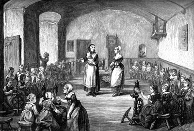 En tysk spindeskole, c1880 af Unbekannt