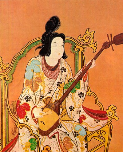 A Girl Playing a Shamisen, anden halvdel af det 17. århundrede. af Unbekannt