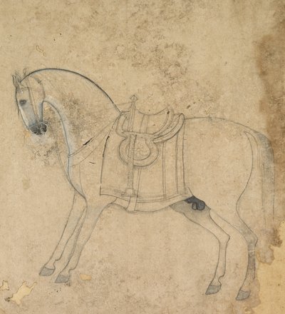 En opsadlet hest, ca. 1750. af Unbekannt