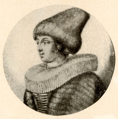 En svensk dame i spids pelshue og ryg, 1640, 1937. af Unbekannt