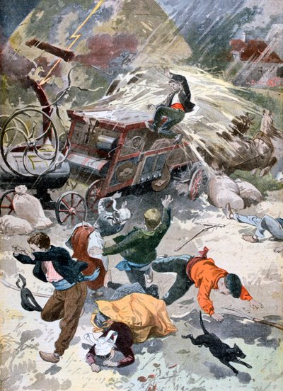 En landbrugsmaskine ramt af lynet, 1902 af Unbekannt