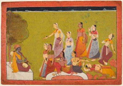 En gruppe kvinder i ekstase før Madhava, fra en Madhavanala Kamakandala-serie, c1700. af Unbekannt