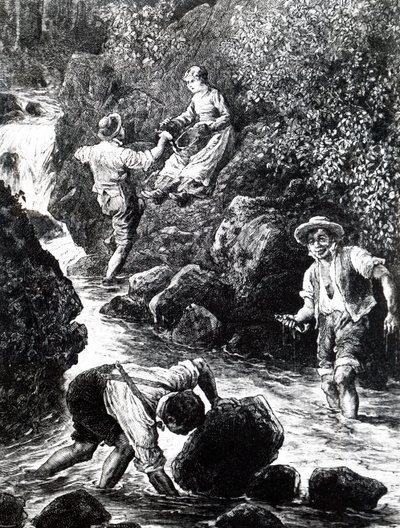 En gruppe unge mennesker, der fisker af Unbekannt