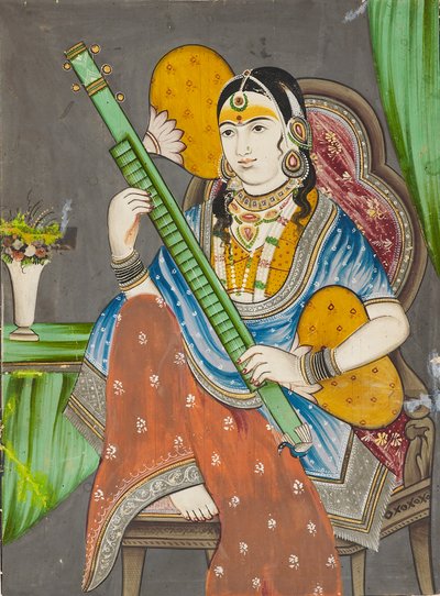 En dame, der spiller en vina, 1800-tallet af Unbekannt