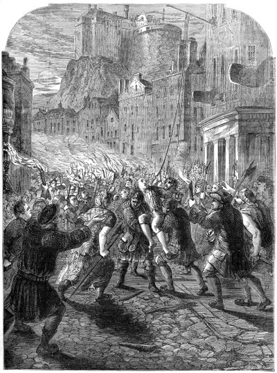 En pøbel, der bærer kaptajn John Porteous til hans henrettelse, Edinburgh, 1736, 1800-tallet af Unbekannt