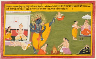Siden fra Ramayana: Vamana-avataren som Vishnu Trivikrama, ca. ೧೭೧೦. af Unbekannt
