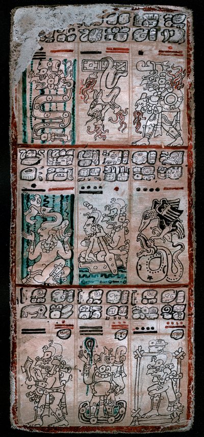 En side fra Dresden codex, Maya manuskript, 1901 af Unbekannt