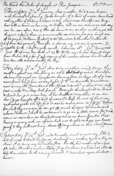 En side fra John Newtons tidsskrift, 1750-1754 1965 af Unbekannt