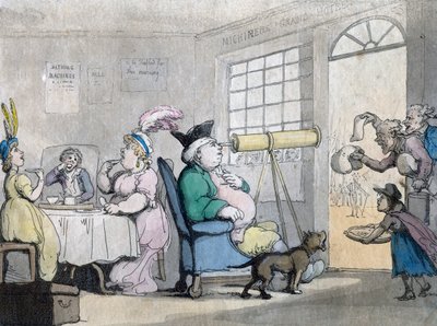 En portabel herre kigger gennem et teleskop, 1800-tallet af Unbekannt
