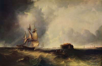 Et skib og mænd i en robåd ud for Calais, c1830, 1938 af Unbekannt