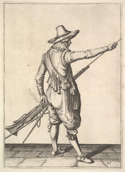 En soldat trækker stangen ud af holderen, fra Musketeers-serien, plade 25, i Wap.... af Unbekannt