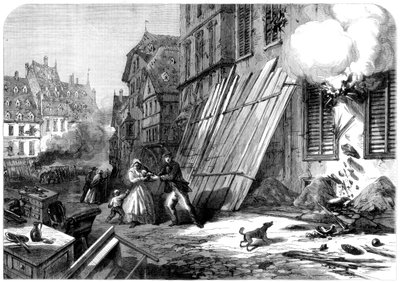 En gade i Strasbourg under belejringen og bombardementet, den fransk-preussiske krig, 1870 af Unbekannt