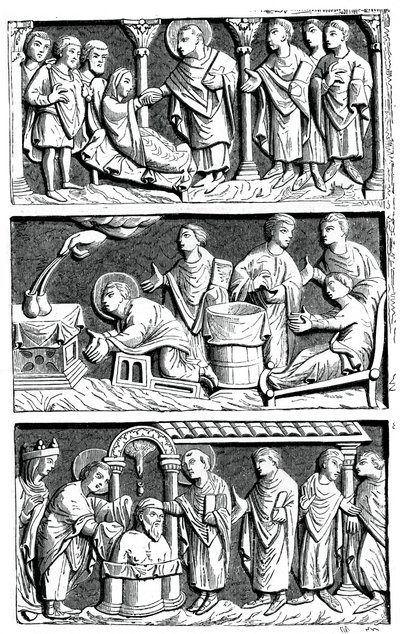 En triptykon af det helbredende arbejde af St. Remy, biskop af Reims, 11. århundrede 1870 af Unbekannt