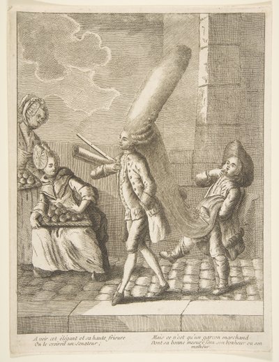At se hans elegante det og hans høje krøller, Man skulle tro, han var en senator, men han er kun en..., 1720-75. af Unbekannt