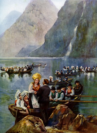 Et bryllupsoptog på både, Norge af Unbekannt
