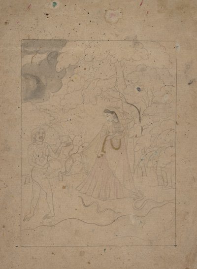 Abhisarika Nayika Heroine Braving the Night, K. 1800. af Unbekannt