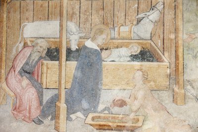 Abondance klosterkirke fresco: julekrybbe, Abondance, Frankrig af Unbekannt