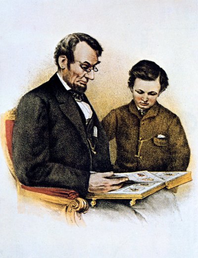 Abraham Lincoln og hans søn Tad, 9. februar 1864 af Unbekannt