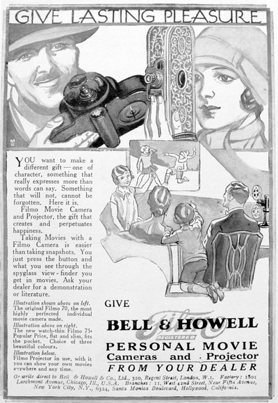 Annonce for Bell & Howell personlige filmkameraer og projektorer, 1920