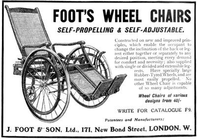 Annonce for Foots kørestole, 1910 af Unbekannt