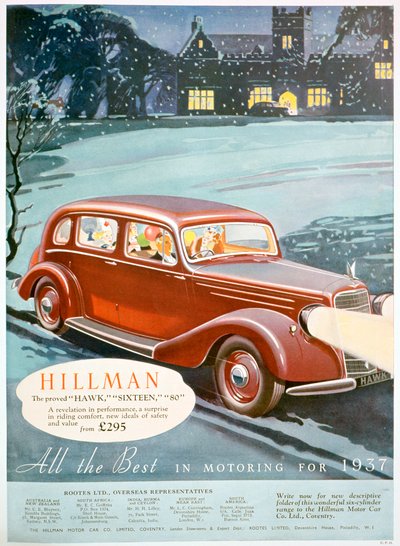 Annonce for Hillman-biler, 1936 af Unbekannt