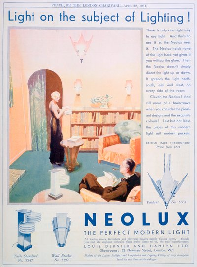 Annonce for Neolux lysarmaturer, 1931 af Unbekannt