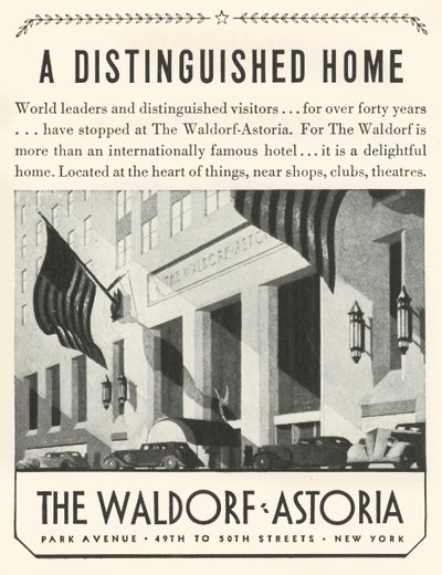 Werbung für das Waldorf-Astoria Hotel in New York von Unbekannt