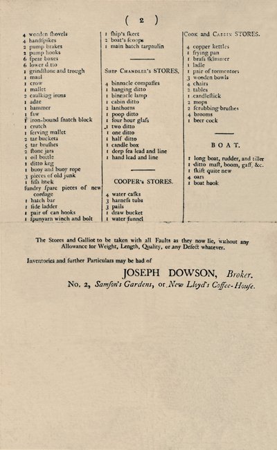 Annonce for salg af Candle i Lloyds, 1796, 1928 af Unbekannt