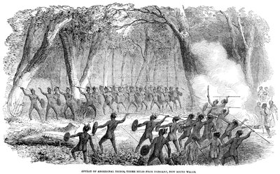 Affray of Aboriginal, tre miles fra Brisbane, New South Wales, 1854 af Unbekannt