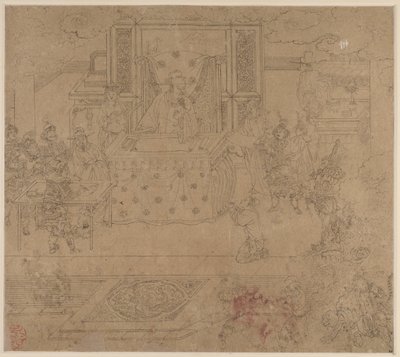 Album med daoistiske og buddhistiske temaer: Kings of Hells: Leaf 30, 1200-tallet. af Unbekannt