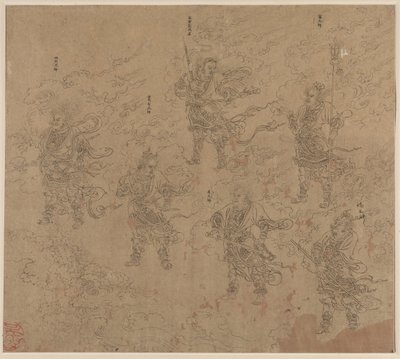 Album med daoistiske og buddhistiske temaer: Procession of Daoist Deities: Leaf 16, 1200-tallet. af Unbekannt