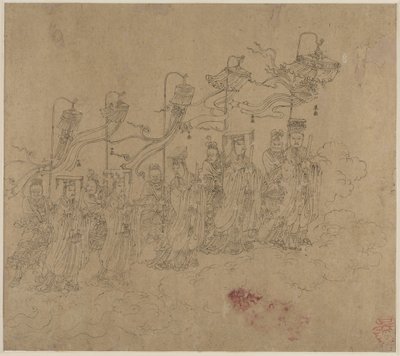Album med daoistiske og buddhistiske temaer: Procession of Daoist Deities: Leaf 5, 1200-tallet. af Unbekannt