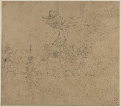 Album med daoistiske og buddhistiske temaer: Procession of Daoist Deities: Leaf 6, 1200-tallet. af Unbekannt