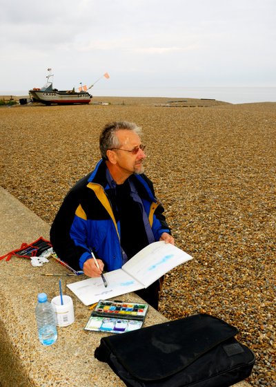 Aldeburgh strand - akvarel af Unbekannt