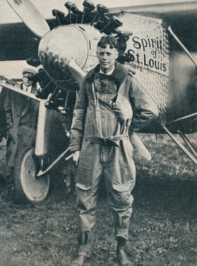 Den amerikanske flyver Charles Lindbergh og hans fly, Spirit of St Louis, c1927 c1937 af Unbekannt
