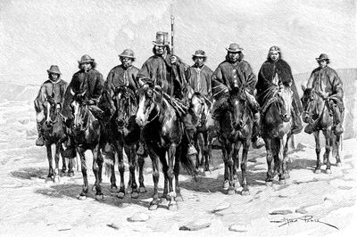 En araukansk Mapuche-høvding og hans stab, Chile, Argentina, 1895 af Unbekannt
