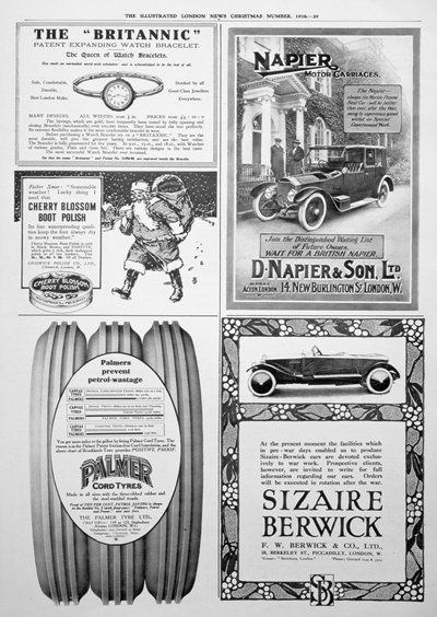 En reklameside i Illustrated London News, jul, 1916 af Unbekannt