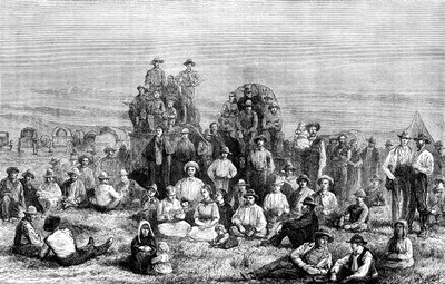 En lejr for mormonomvendte i ørkenen, c1846 c1880 af Unbekannt