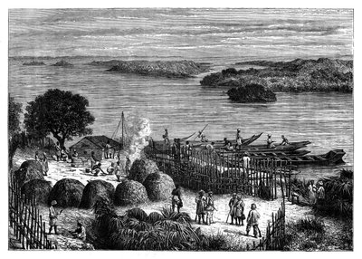 En lejrplads ved floden Congo, Afrika, c1890 af Unbekannt