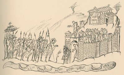 Angelsaksiske krigere nærmer sig et fort, 1908 af Unbekannt
