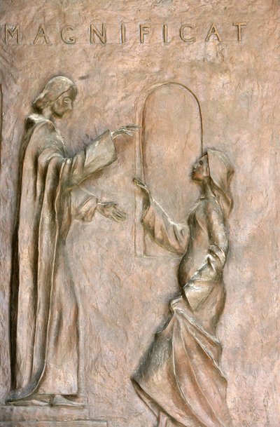 Bebudelsesbasilikadørskulptur: Visitationen (Mary og Elizabeth), Nazareth, Israel af Unbekannt