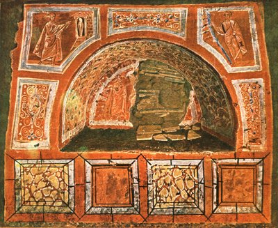 Arcosolium i Domitilla-katakomben på Via Ardeatina, Rom, Italien, 1928. af Unbekannt