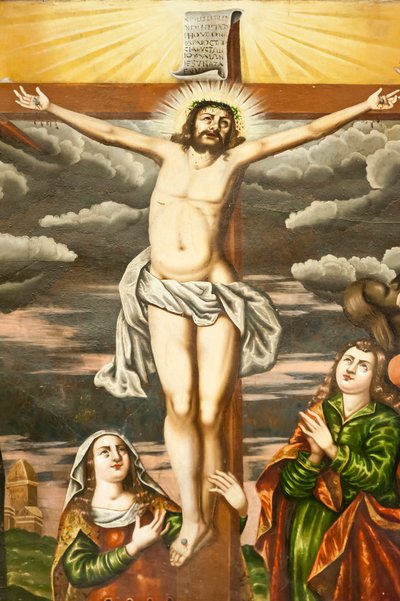 Armensk Apostolsk Kirke; Vægmaleri; scene fra Det Nye Testamente; Jesu korsfæstelse; Vank Domkirke; Jolfa eller Ny Julfa; Isfahan; Iran; Asien af Unbekannt