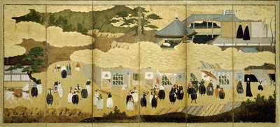 Ankomst af et portugisisk skib. Nanban skærm, ca. 1600 af Unbekannt