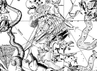 Astronomisk kort, centreret om den sydlige konstellation Argo Navis, 1742 af Unbekannt