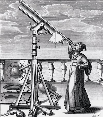 Astronomisk teleskop med observatør af Unbekannt